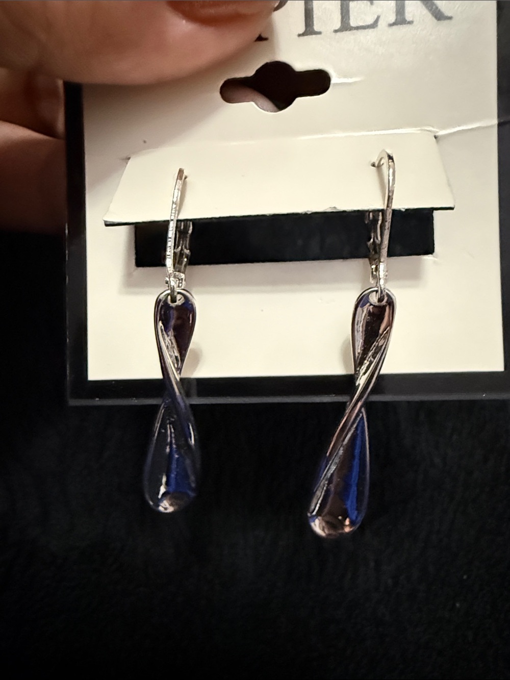 Silver tone Twisted Drop Earrings - - Picture 4 of 4